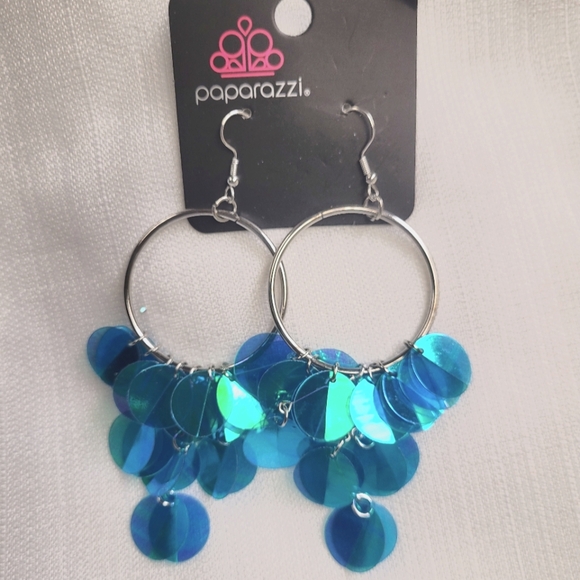 Holographic Hype Iridescent Blue Green Paparazzi Earrings - Picture 1 of 6